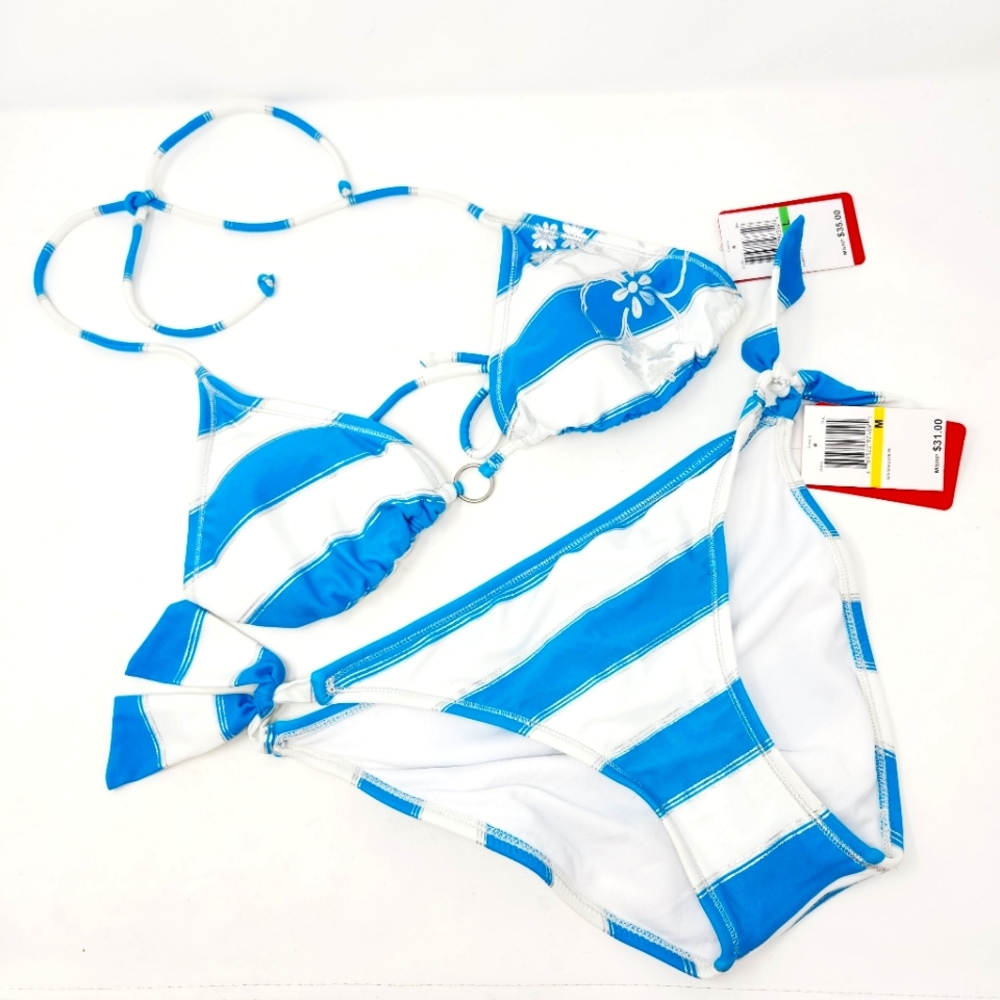 GOSSIP Stripe & Tropical Print Mismatched Sizes Top Large/Bottom Medium